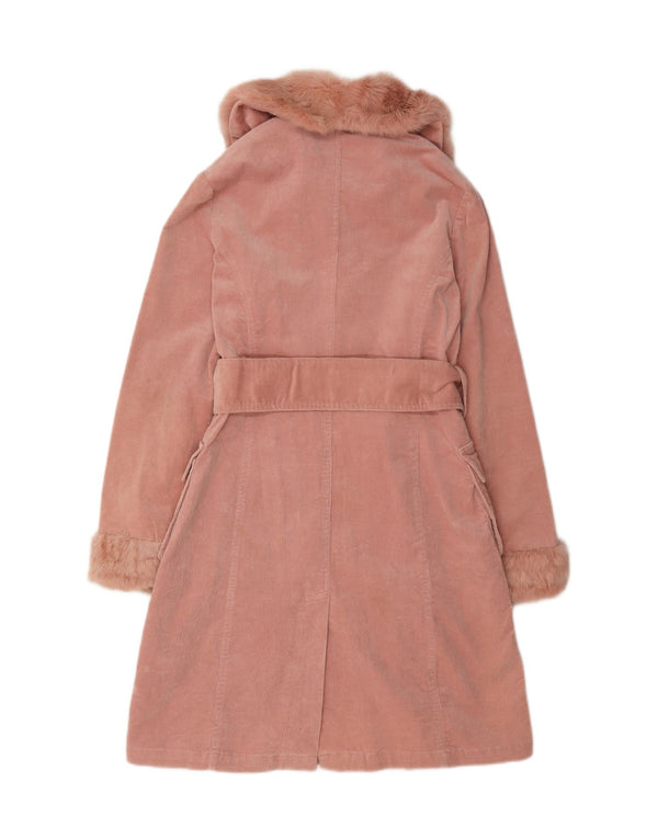 Cappotto vintage da donna in velluto a coste UK 10 piccolo cotone rosa