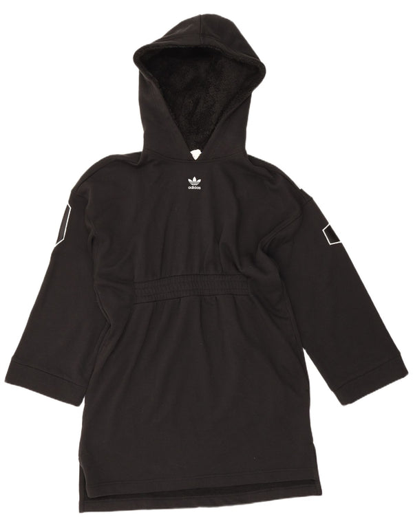 Abito con cappuccio oversize grafico da donna Adidas UK 10 piccolo cotone nero