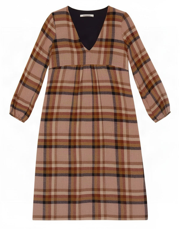Vestito lungo a maniche lunghe da donna Zara UK 12 Viscosa scozzese marrone medio