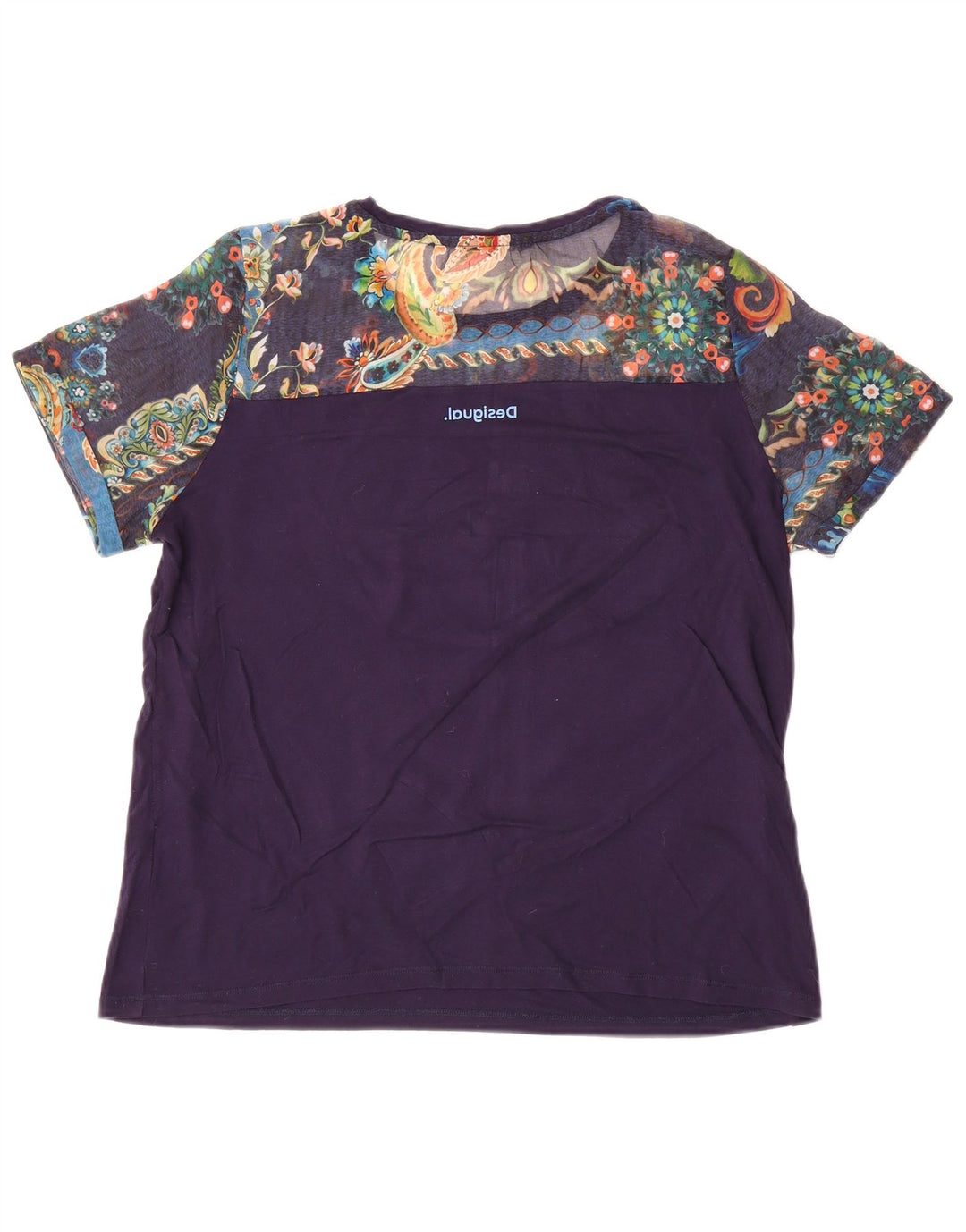 Desigual T-shirt da donna Top UK 16 grande blu navy floreale