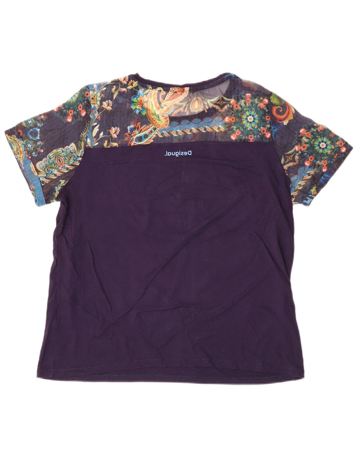 Desigual T-shirt da donna Top UK 16 grande blu navy floreale