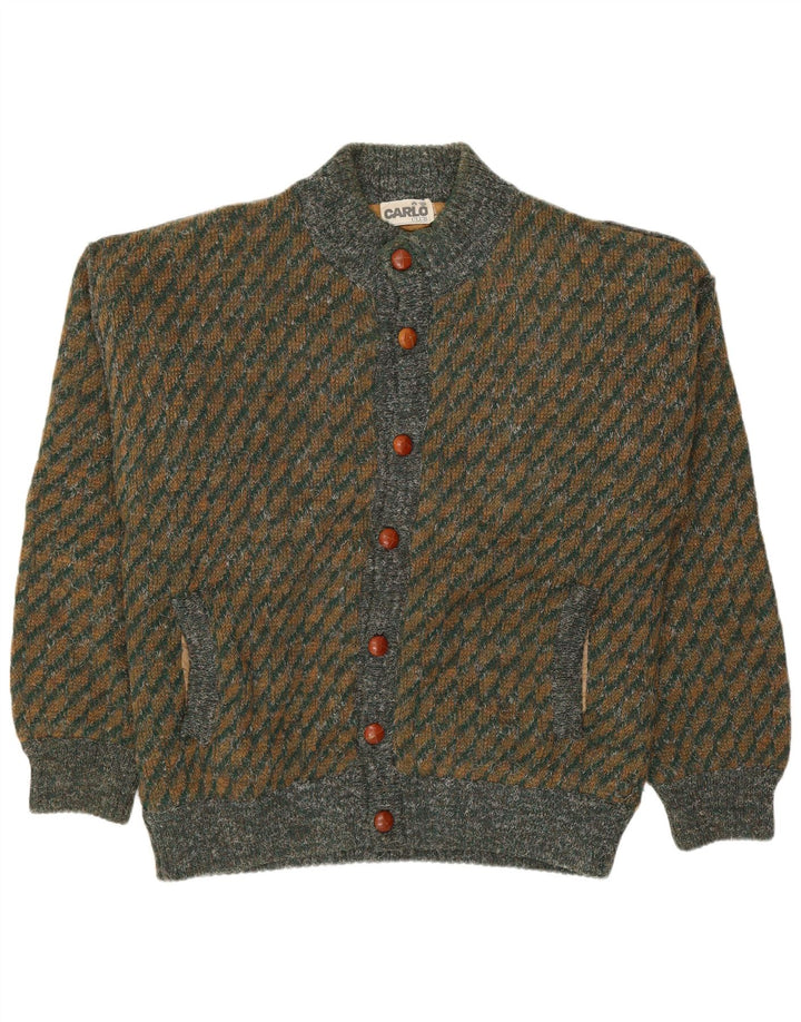 CARLO Maglione cardigan da uomo grande verde geometrico