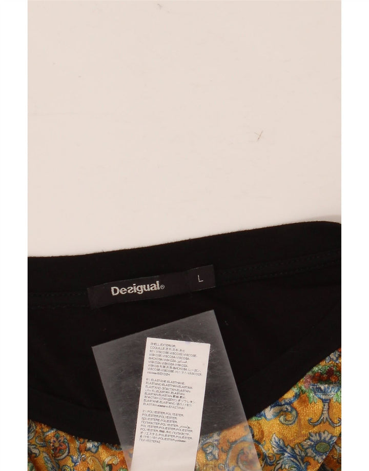 Desigual Abito a trapezio grafico da donna UK 14 Grande viscosa floreale nera