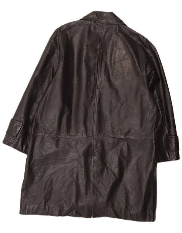 Cappotto vintage da donna in pelle doppiopetto vestibilità rilassata IT 42 medio nero