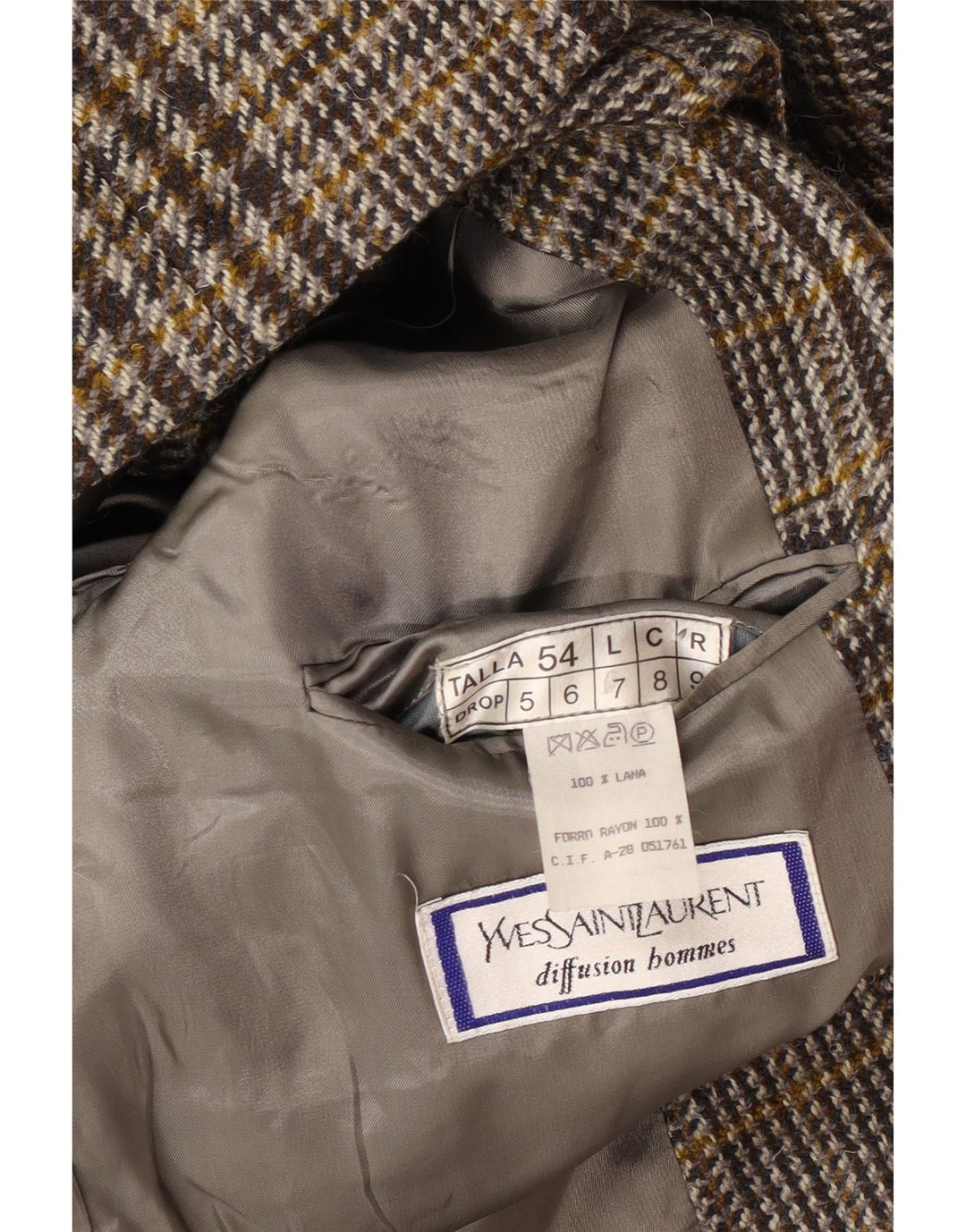 Giacca blazer da uomo a 2 bottoni Yves Saint Laurent IT 54 2XL lana a quadri grigia