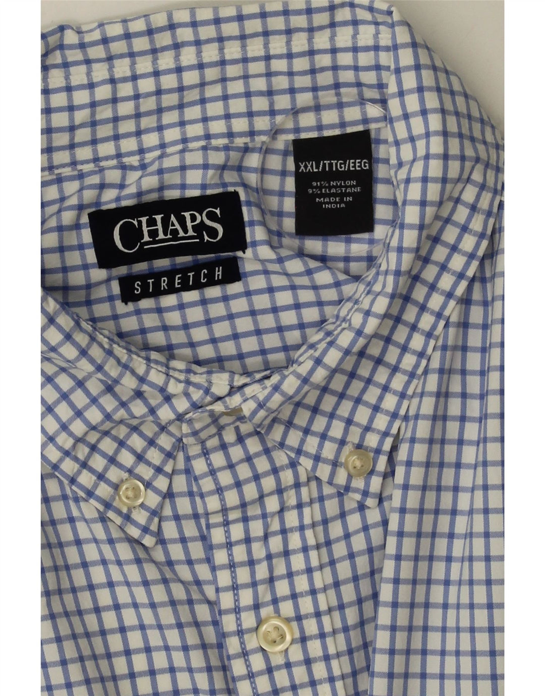 CHAPS Mens Big & Tall Shirt 2XL Blue Check Nylon Vintage Chaps and Second-Hand Chaps from Messina Hembry 
