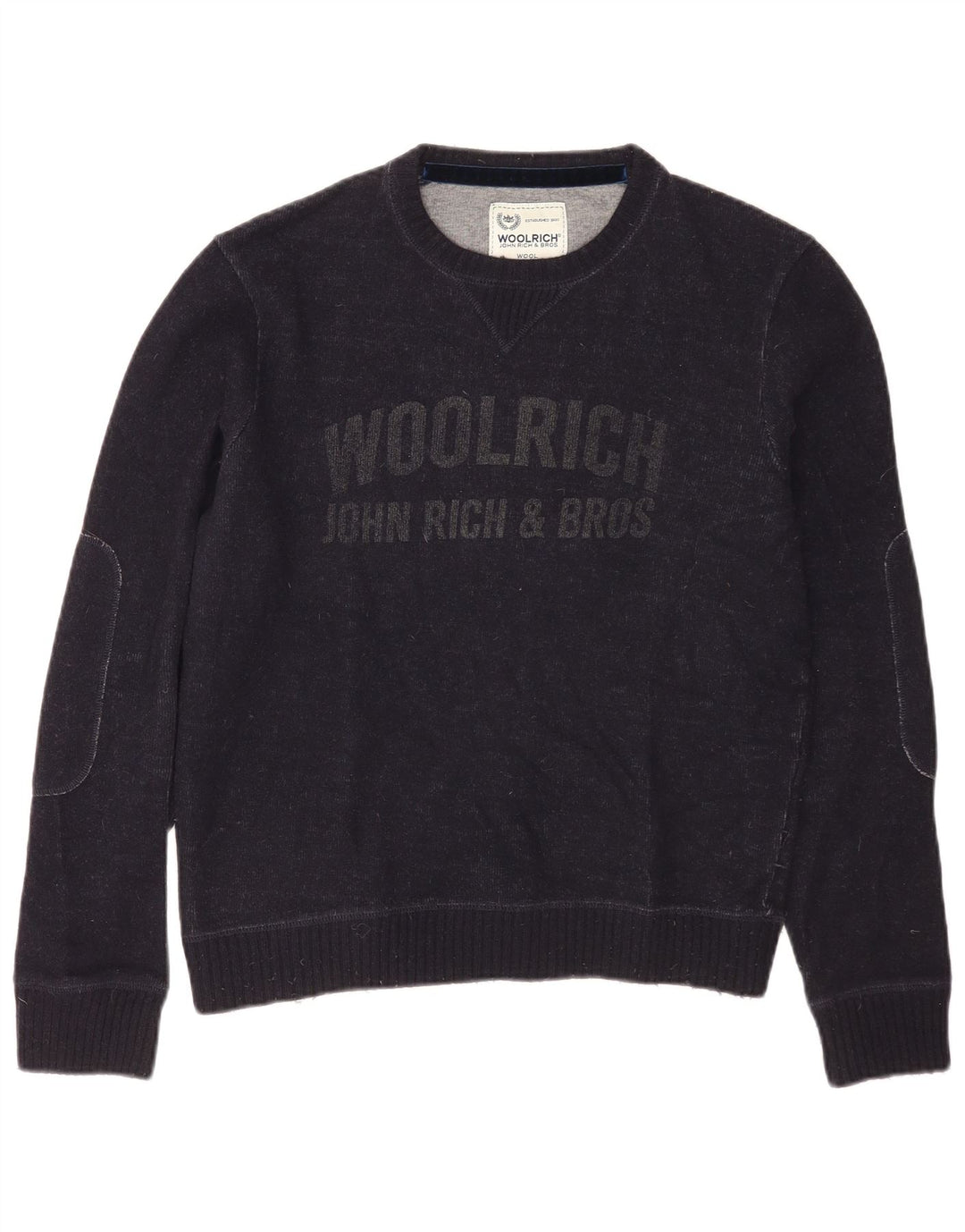 Maglione da uomo con collo a barca grafico Woolrich Lana media blu navy