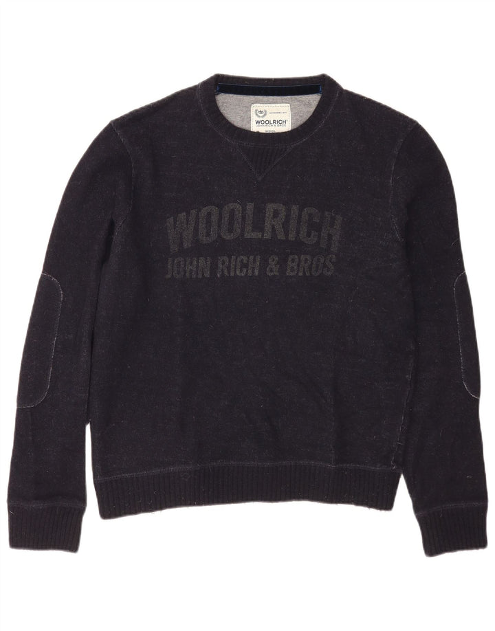 Maglione da uomo con collo a barca grafico Woolrich Lana media blu navy