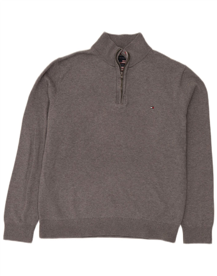 Maglione maglione con zip da uomo Tommy Hilfiger grande cotone grigio