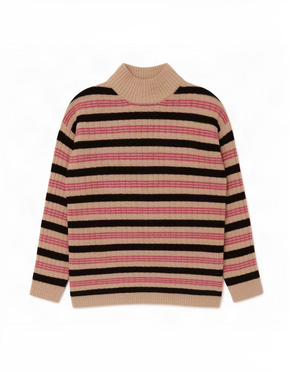 Maglione maglione a collo alto da donna Marks & Spencer UK 6 XS a righe beige