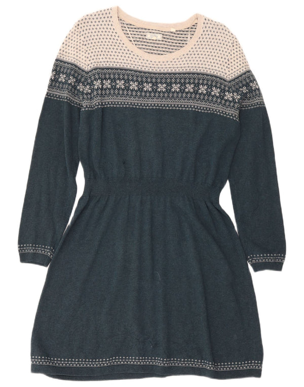 Abito maglione a maniche lunghe da donna Fat Face UK 16 Large Green Fair Isle Cotton