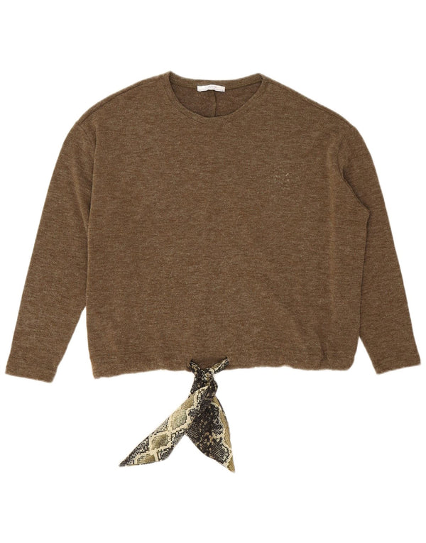 Maglione girocollo da donna Zara UK 10 piccola stampa animalier marrone