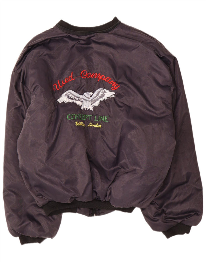 Giacca imbottita grafica bomber vintage da uomo UK 40 grande blu navy