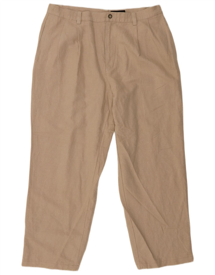 EDDIE BAUER Pantaloni chino da uomo con pegging W36 L30 Lino pied de poule beige