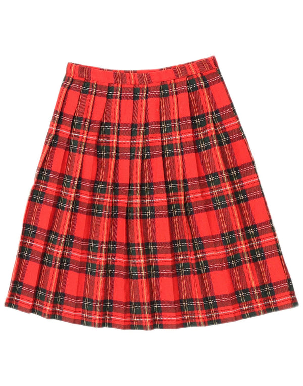 Gonna a pieghe vintage da donna a coltello W26 piccolo quadretto rosso