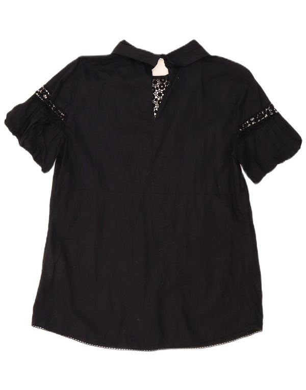 BENETTON Camicetta da donna Top UK 14 Grande cotone floreale nero
