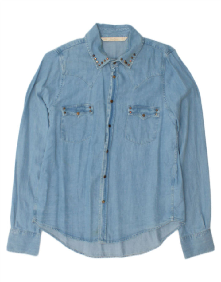 Camicia in denim da donna Zara UK 16 Large Lyocell blu