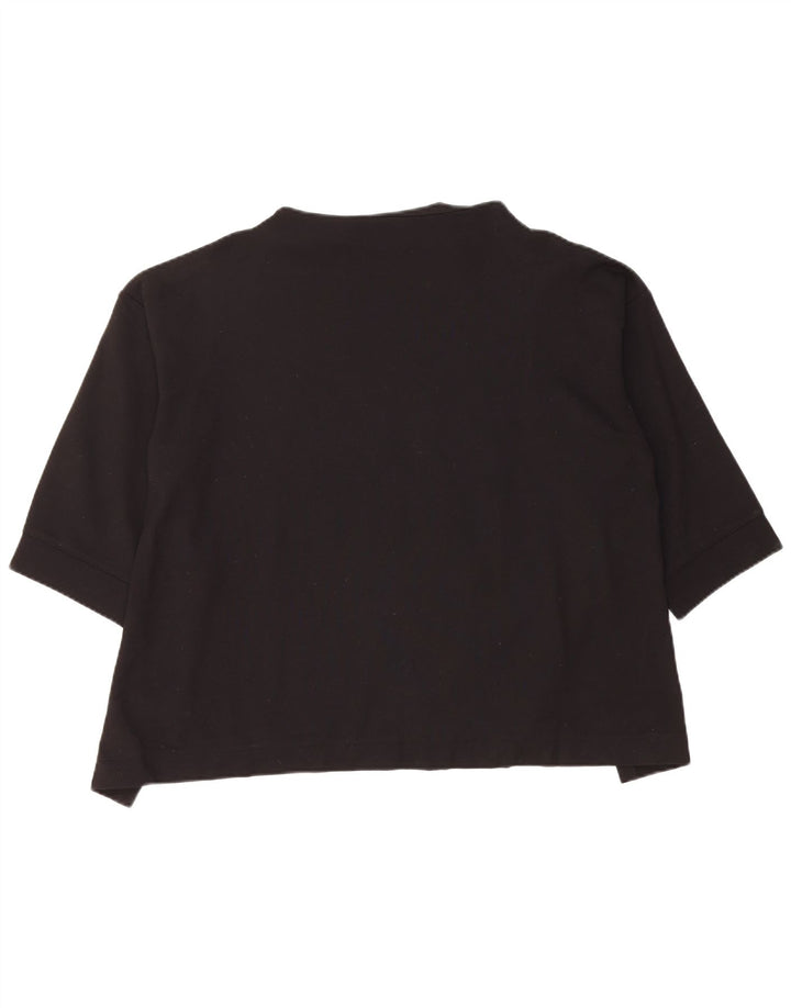 Top grafico da donna Dkny manica 3/4 UK 16 grande rayon nero