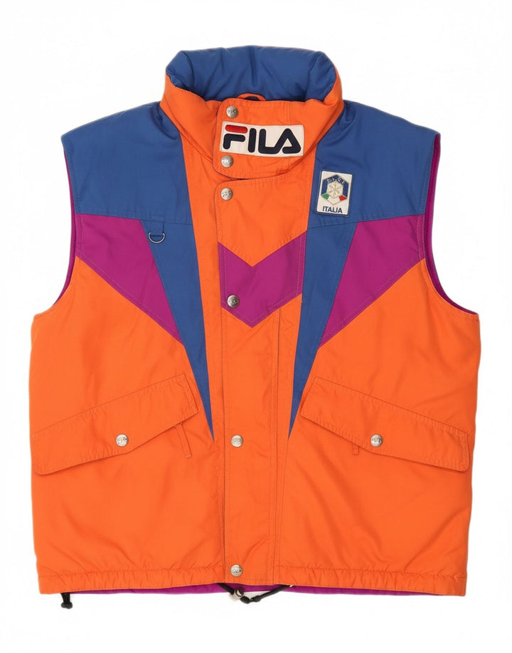 FILA Mens Hooded Loose Fit Utility Gilet IT 46 Small Orange Colourblock