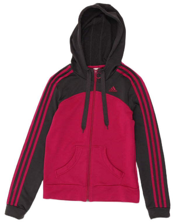 Felpa con cappuccio e zip da donna Adidas UK 10 Small Pink Colourblock in poliestere