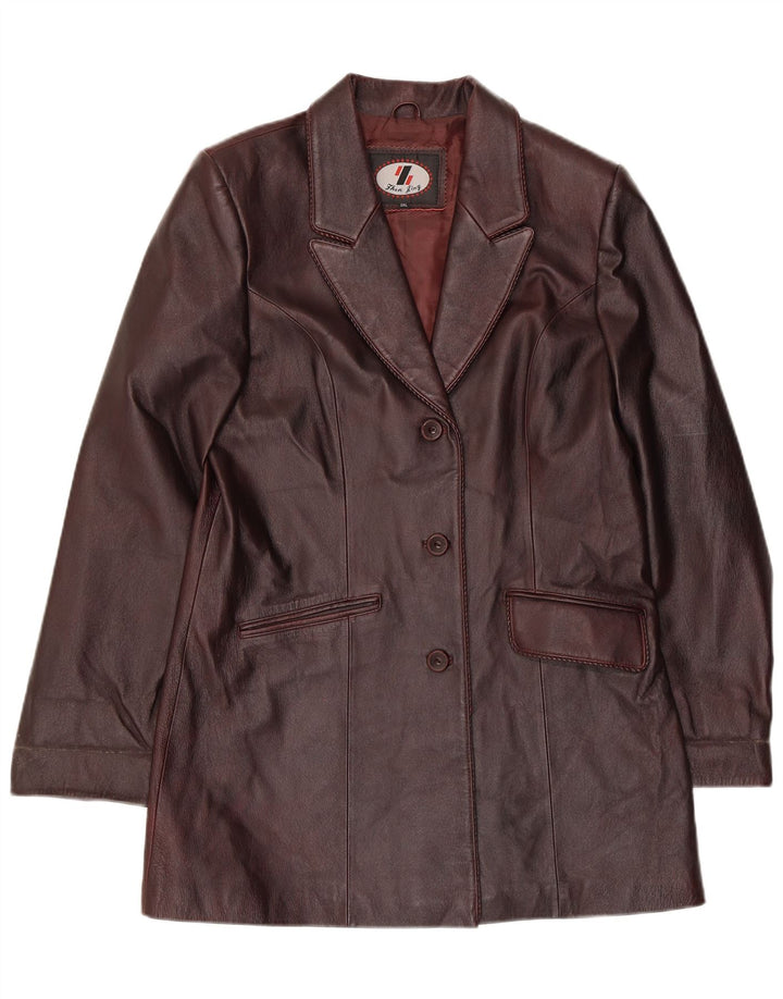 Giacca blazer in pelle vintage da donna a 3 bottoni UK 22 3XL Pelle bordeaux