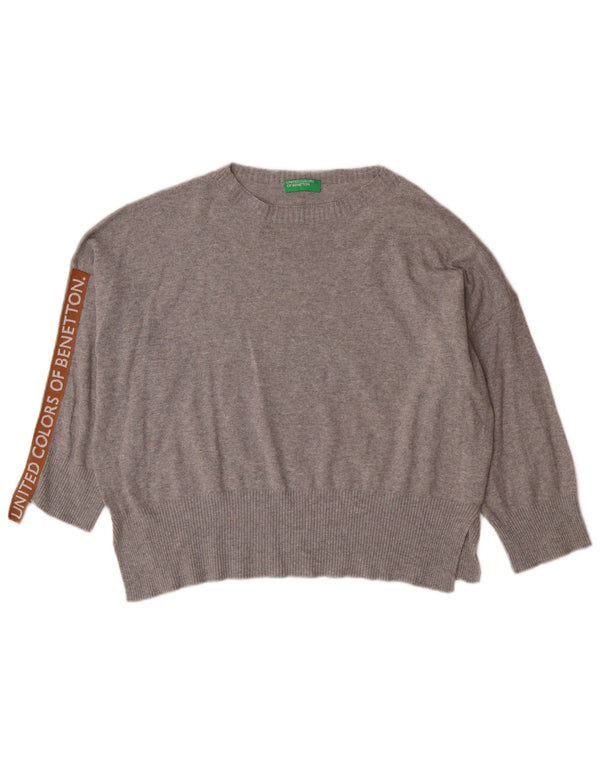 Maglione maglione girocollo manica 3/4 corto da donna Benetton UK 16 grande grigio