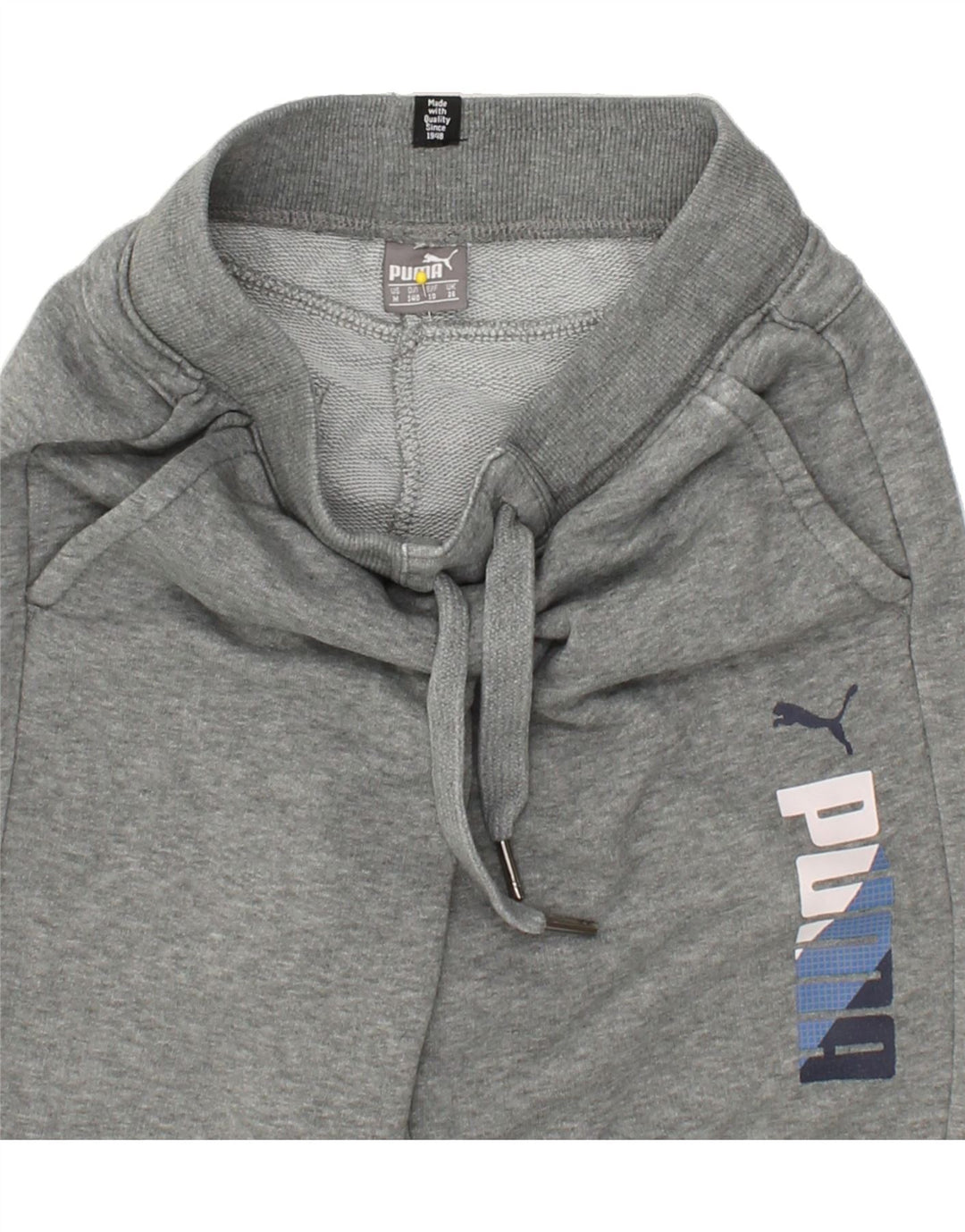 PUMA Boys Graphic Tracksuit Trousers Joggers 9-10 Years Medium Grey Cotton Vintage Puma and Second-Hand Puma from Messina Hembry 
