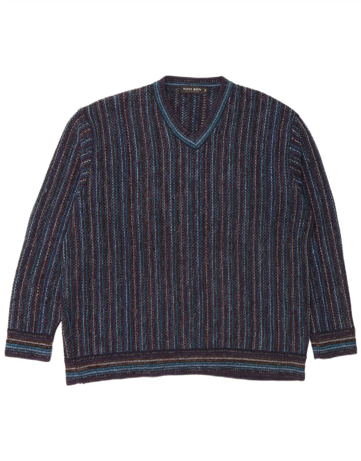 Maglione da uomo con scollo a V NANI BON IT 54 XL Acrilico a righe blu navy
