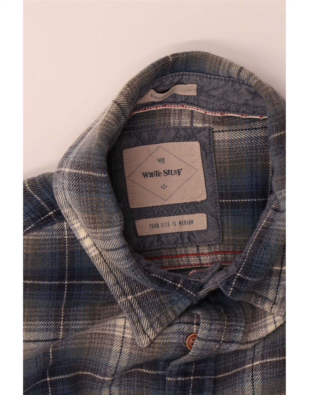Camicia da uomo in flanella dal taglio classico di White Stuff, in cotone scozzese blu medio