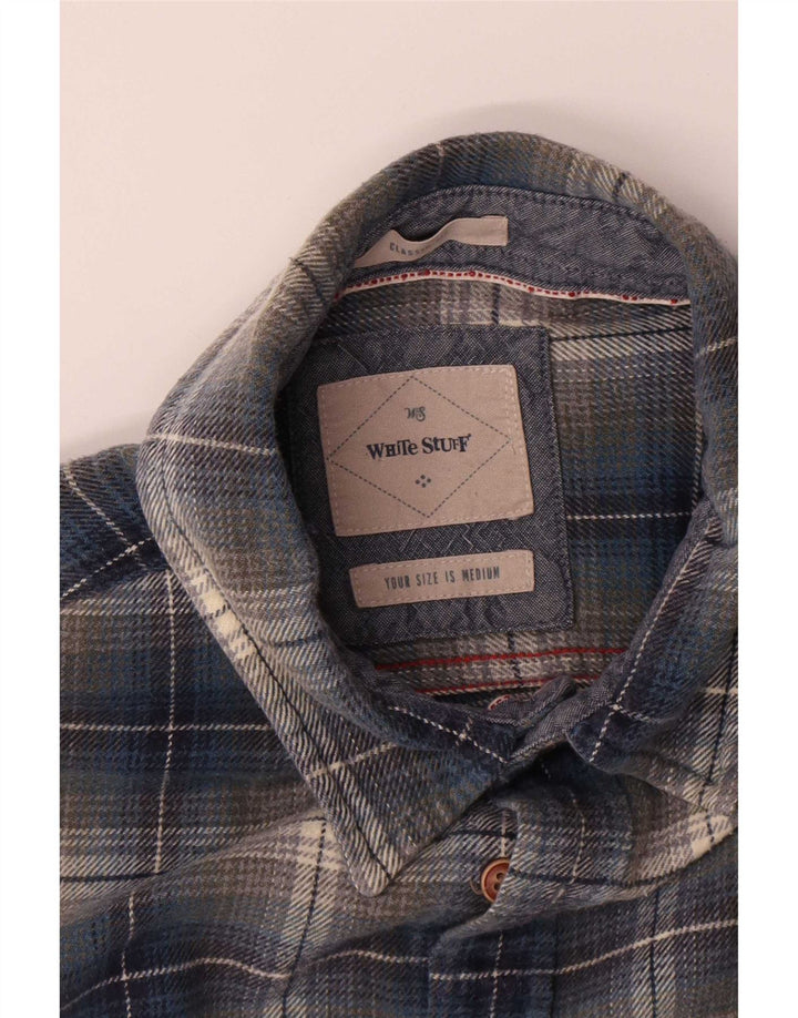 Camicia da uomo in flanella dal taglio classico di White Stuff, in cotone scozzese blu medio