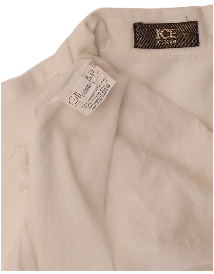ICEBERG Womens Ruffle Front Short Sleeves Shirt Dress UK 12 Medium White