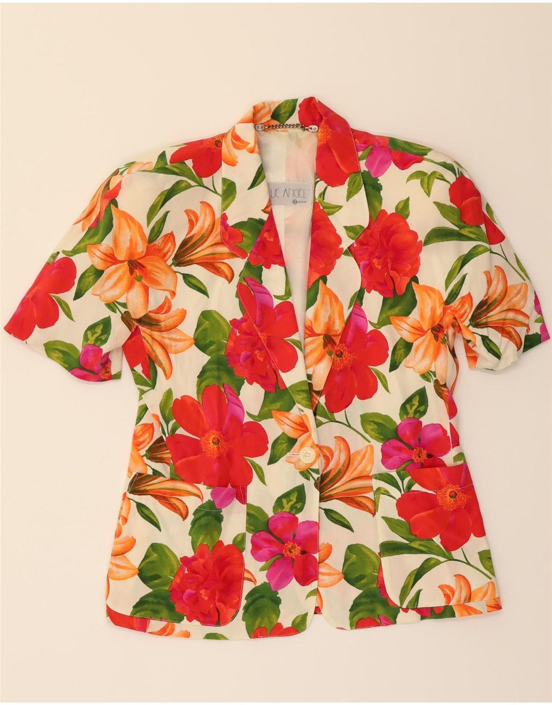 VINTAGE Womens 1 Button Blazer Jacket UK 14 Medium Multicoloured Floral Vintage Vintage and Second-Hand Vintage from Messina Hembry 