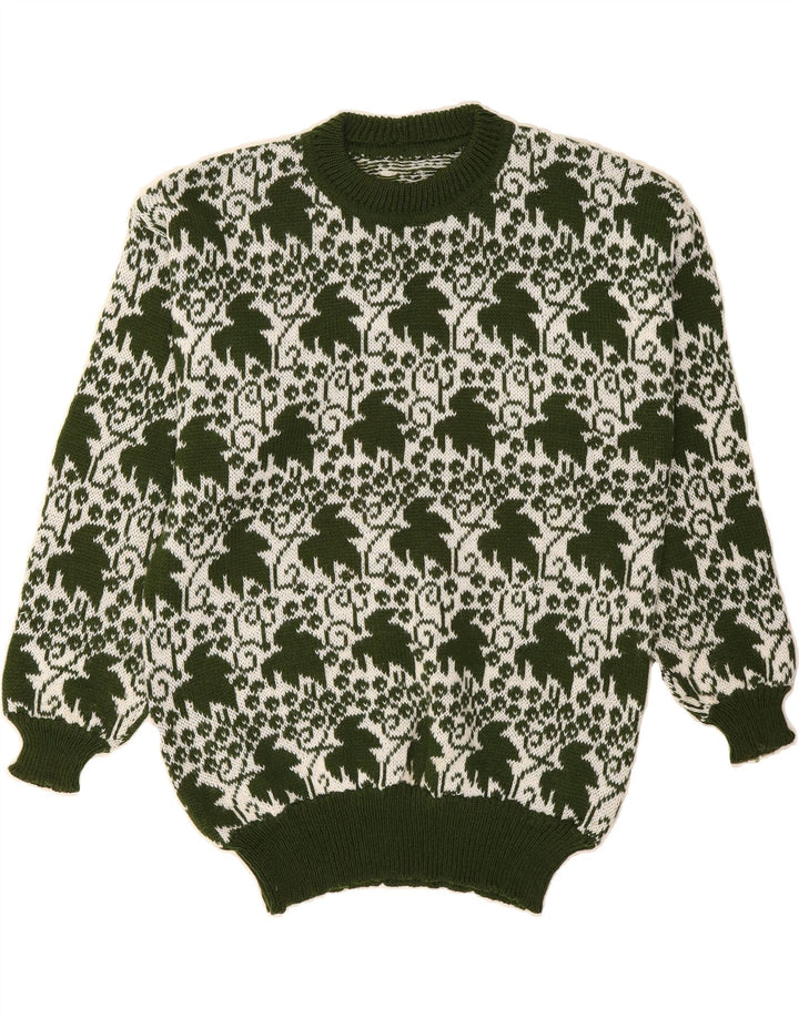 VINTAGE Mens Abstract Pattern Crew Neck Jumper Sweater Medium Green Vintage Vintage and Second-Hand Vintage from Messina Hembry 