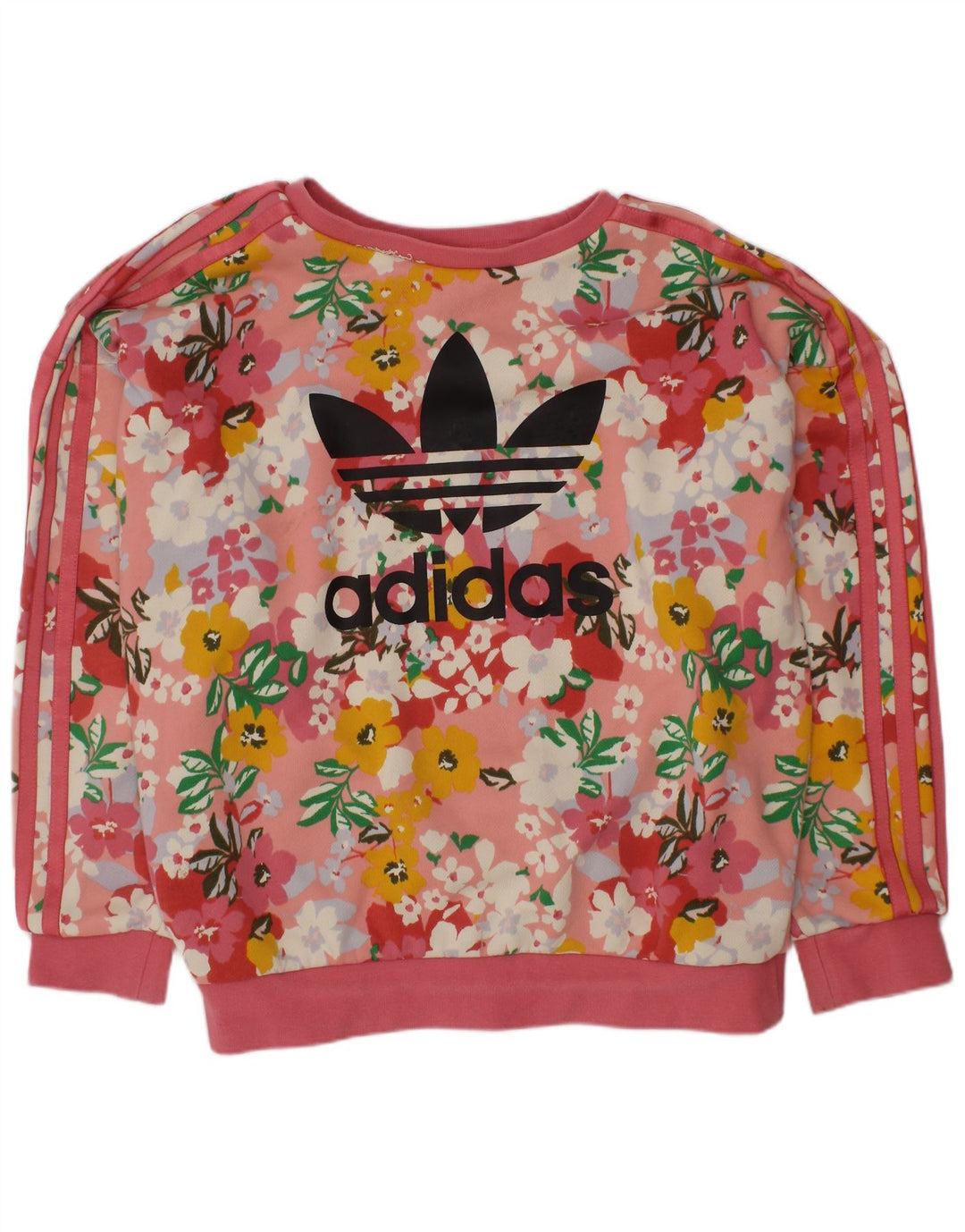 Felpa grafica ADIDAS per ragazze 9-10 anni in cotone floreale rosa