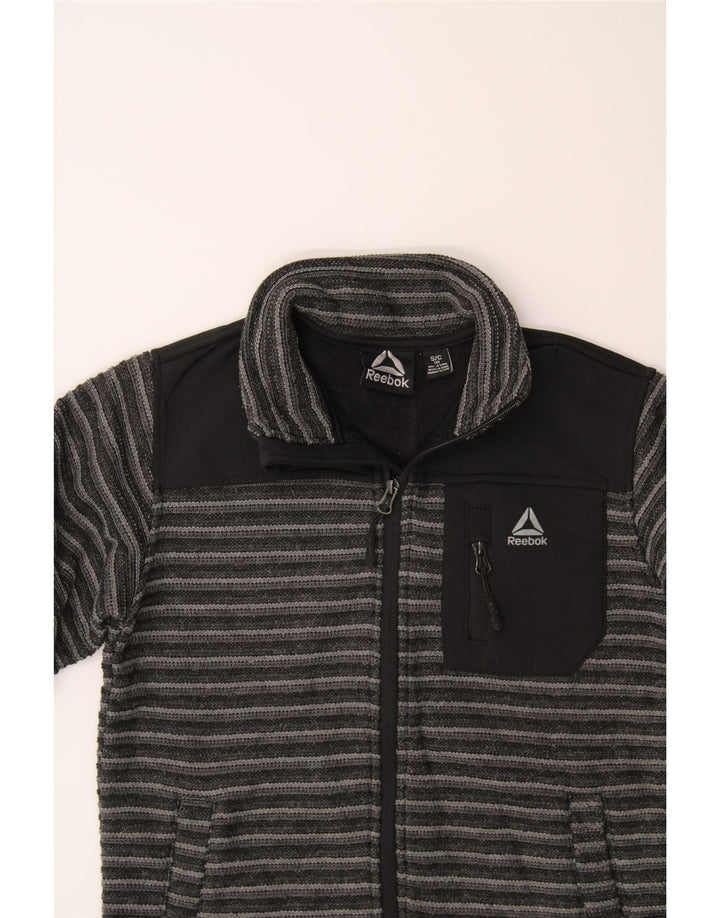 REEBOK Boys Tracksuit Top Jacket 11-12 Years Small Grey Striped Polyester Vintage Reebok and Second-Hand Reebok from Messina Hembry 