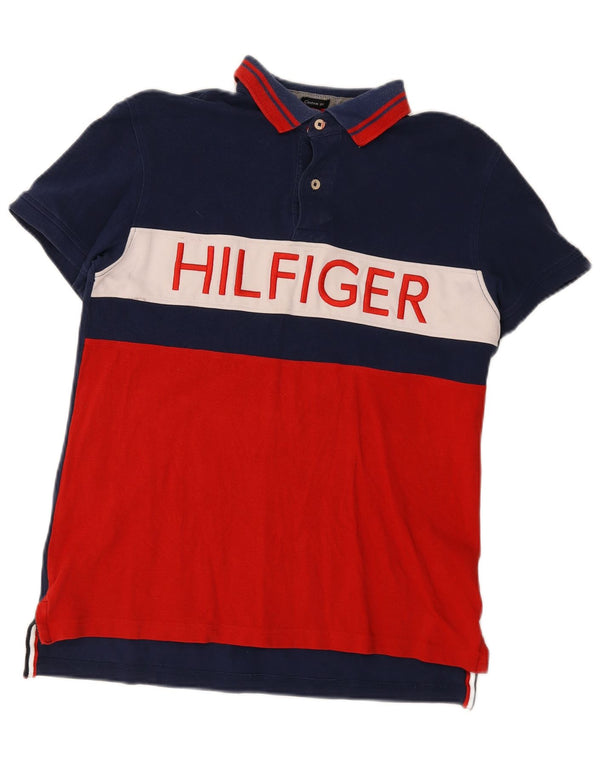 Polo grafica da uomo Tommy Hilfiger in cotone color block medio blu navy