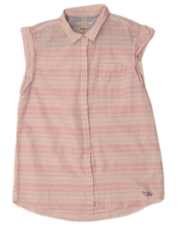 Camicia oversize a maniche corte da donna PEPE Jeans UK 6 XS Lino a righe rosa