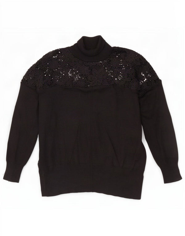 Maglione maglione da donna con collo alto French Connection UK 14 medio nero floreale