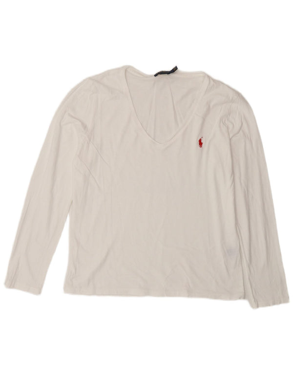 Polo Ralph Lauren Top da donna a maniche lunghe UK 14 grande cotone bianco