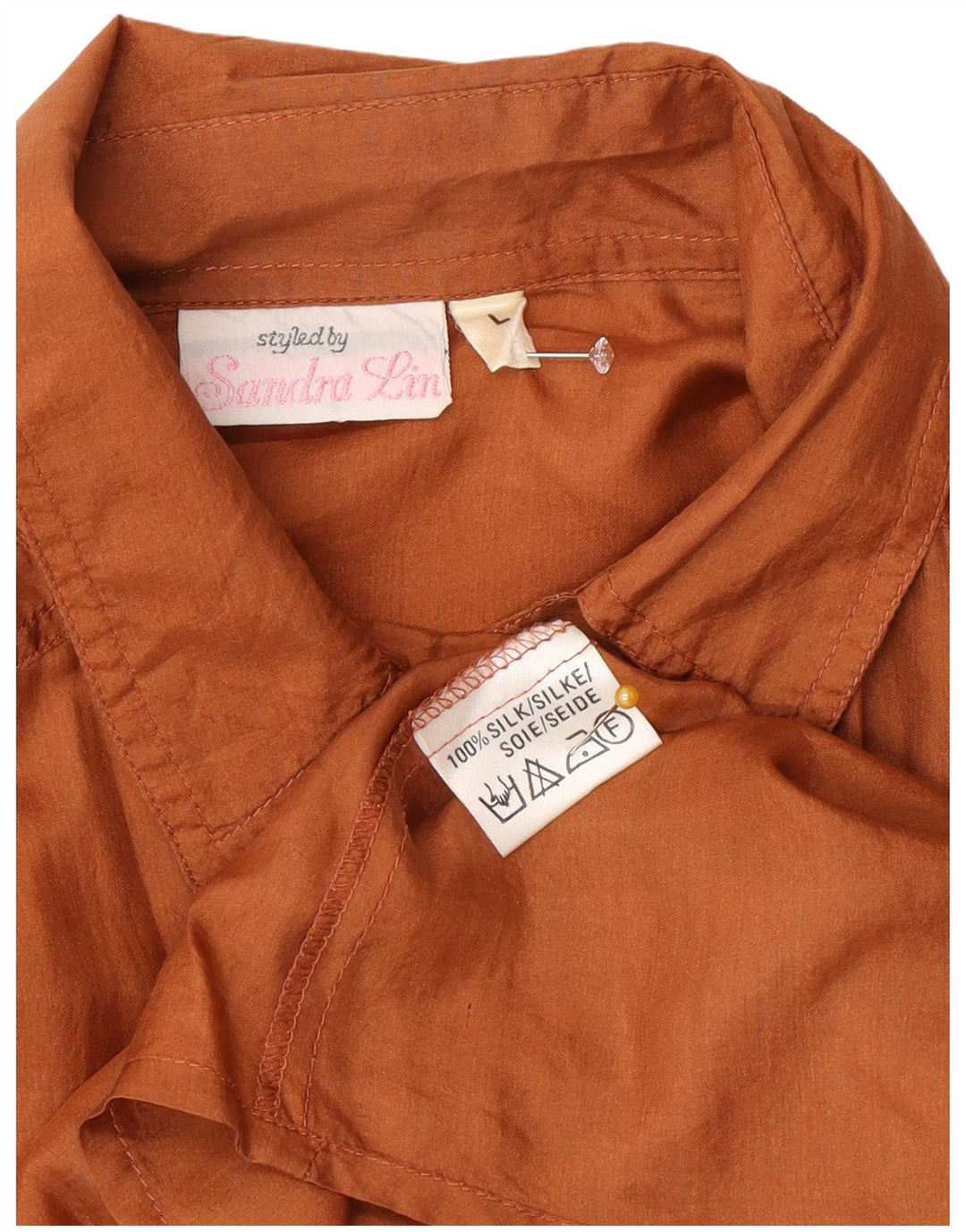 Camicetta camicia vintage da donna UK 16 grande seta arancione