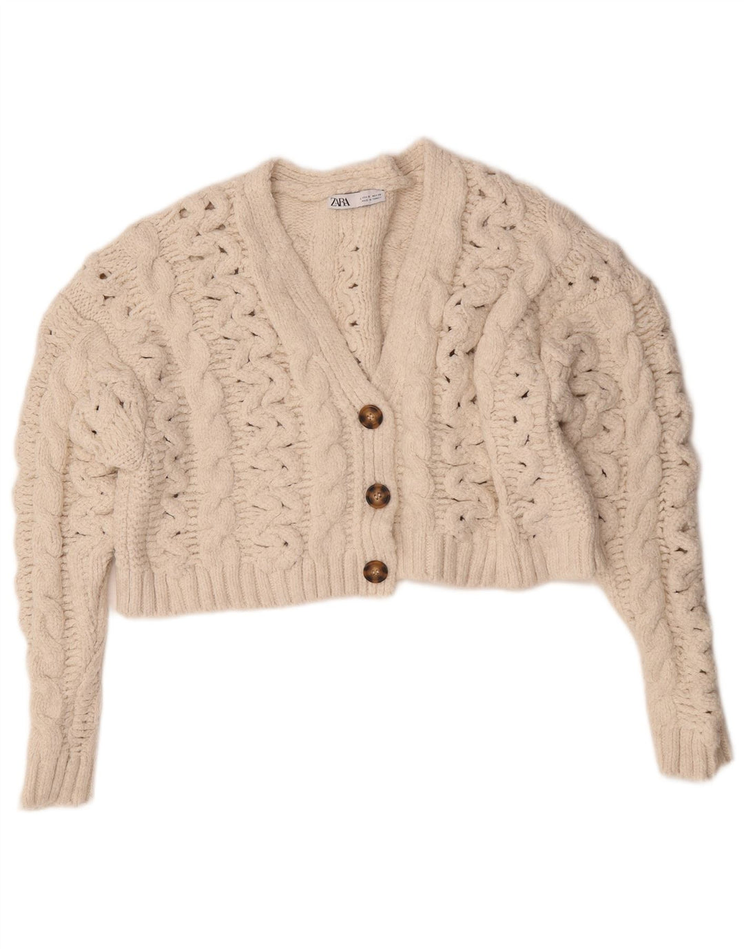 Maglione cardigan oversize corto da donna Zara UK 10 piccolo acrilico bianco