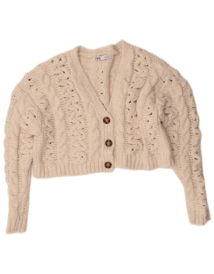 Maglione cardigan oversize corto da donna Zara UK 10 piccolo acrilico bianco