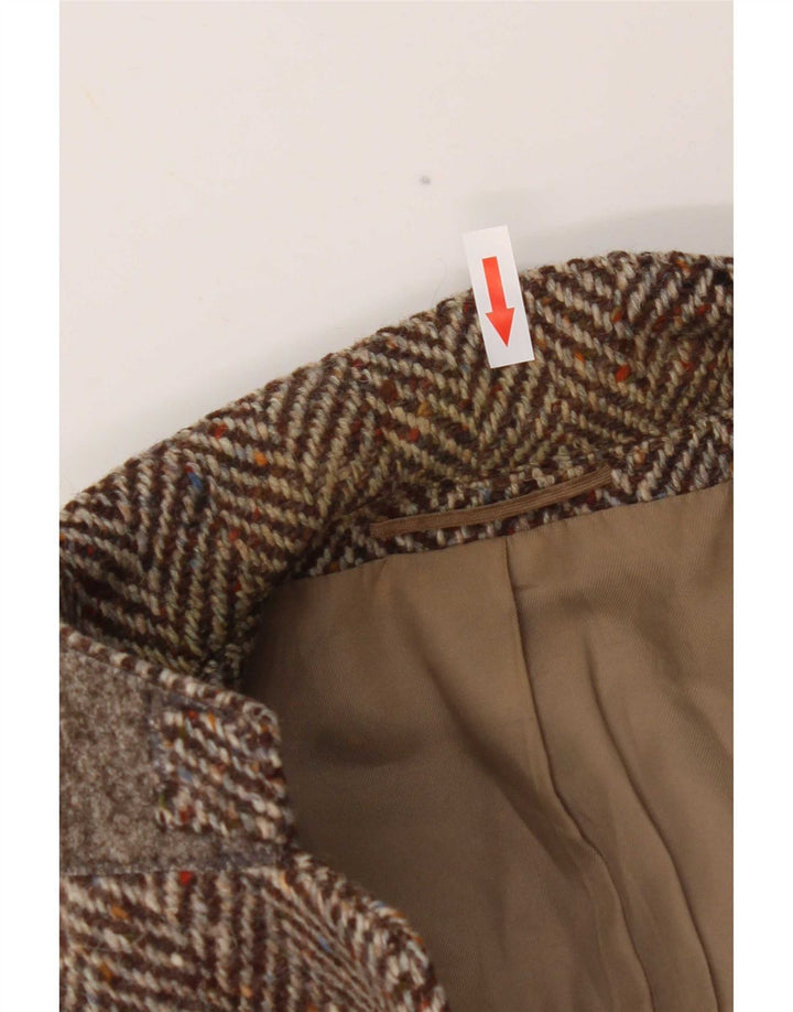 Giacca blazer vintage da uomo a 2 bottoni UK 38 a spina di pesce marrone medio