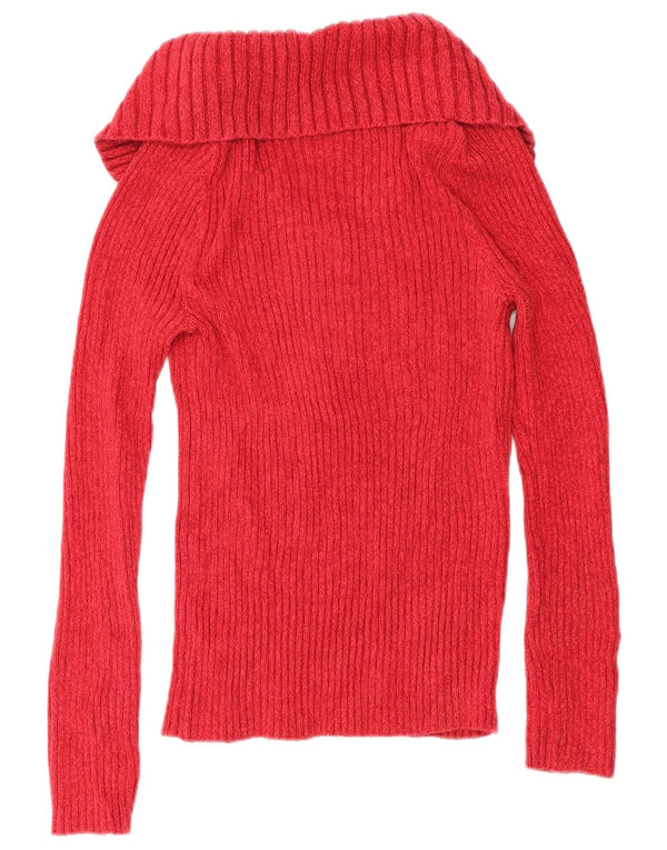 Maglione da donna Dkny Petites con collo a polo, UK 12, cotone rosso medio