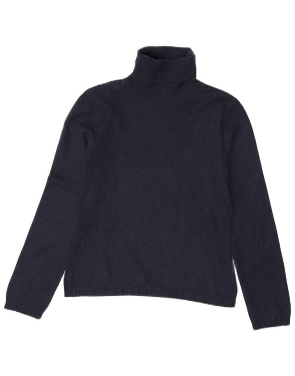 Maglione maglione da donna a collo alto Benetton UK 10 piccolo cashmere blu navy