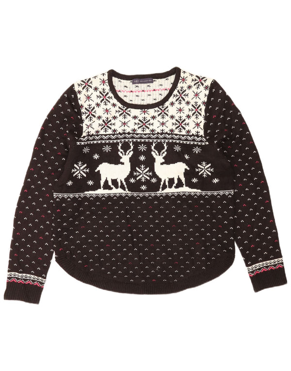 Maglione maglione con scollo a barca da donna Marks & Spencer UK 10 Small Black Fair Isle