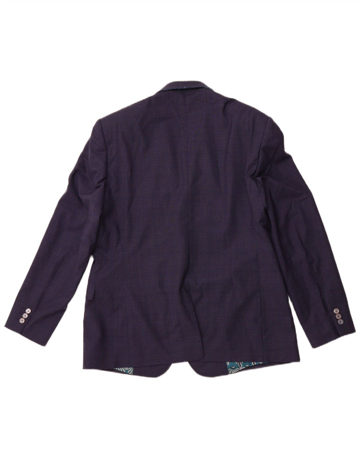 TED BAKER Giacca blazer da uomo a 2 bottoni UK 44 2XL Lana a quadri blu navy