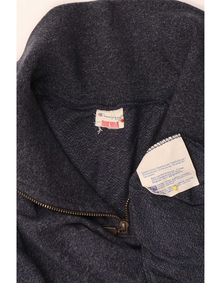 Champion Top da uomo con zip e collo grafico a maniche lunghe, grande, blu navy screziato