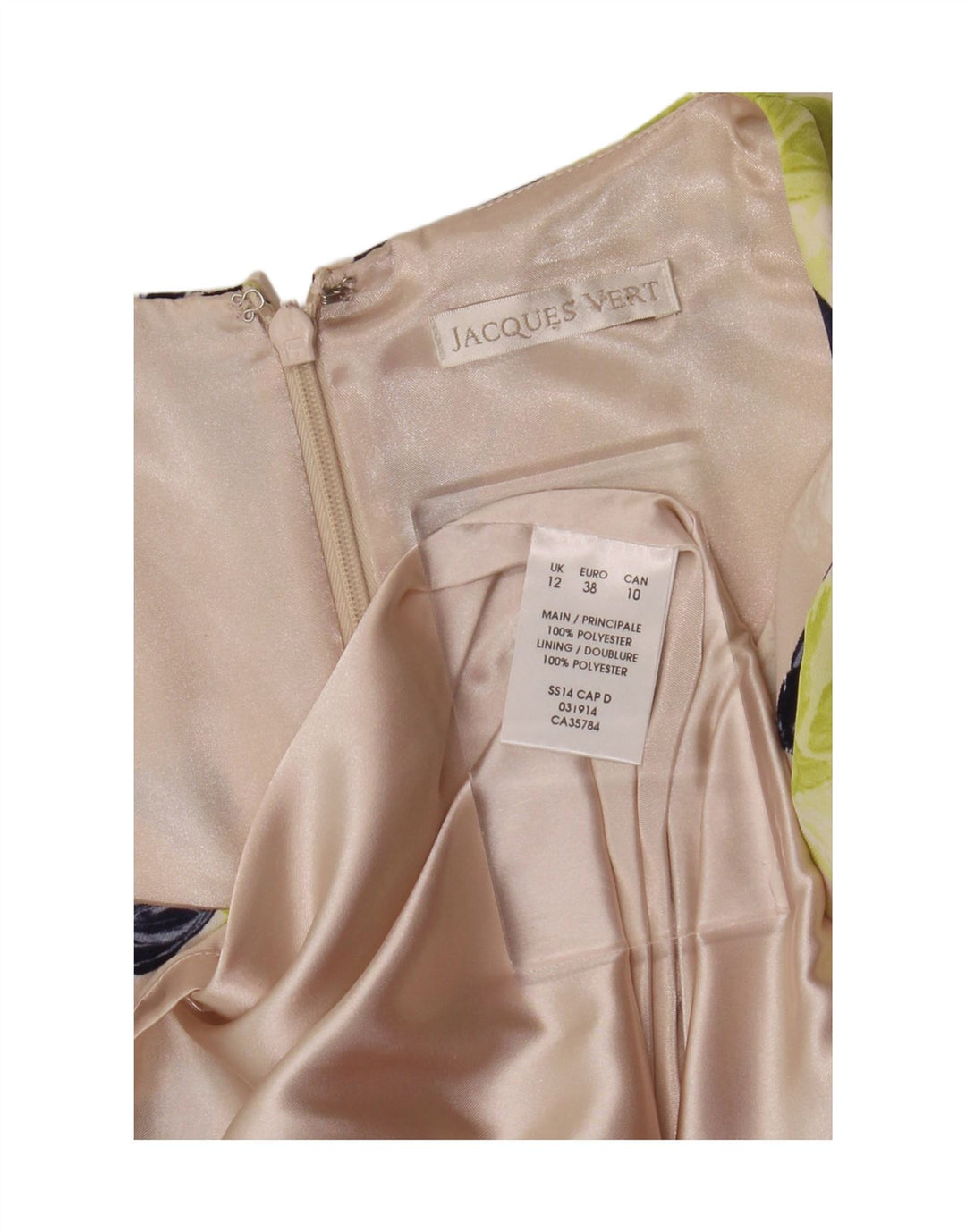 JACQUES VERT Abito tubino a maniche corte da donna UK 12 Beige medio floreale