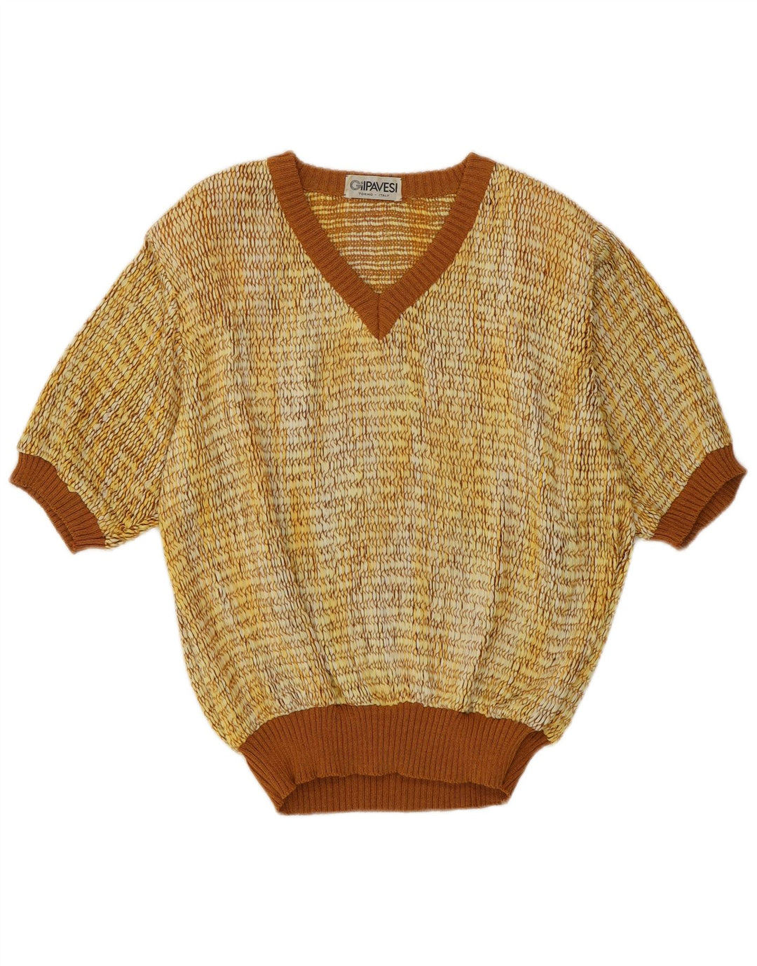 Maglione vintage da donna a maniche corte con scollo a V IT 44 giallo medio